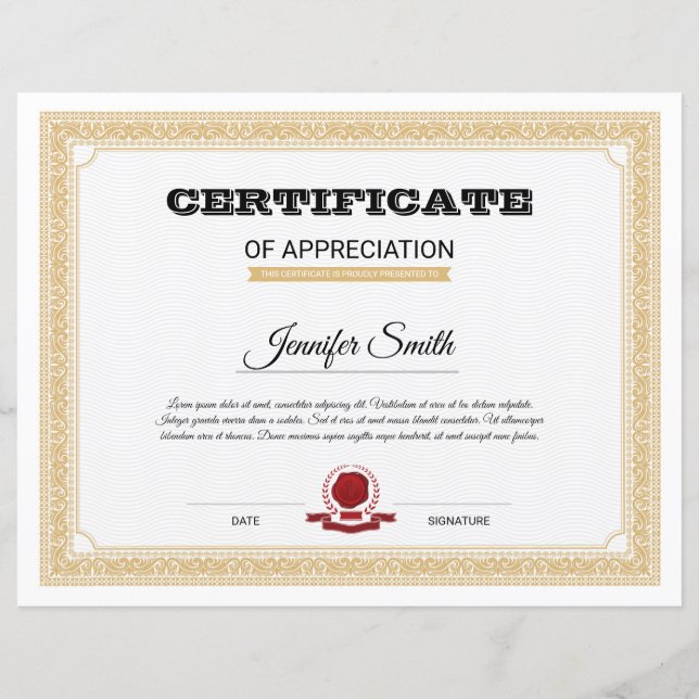 Printable Certificate of Appreciation (Front)