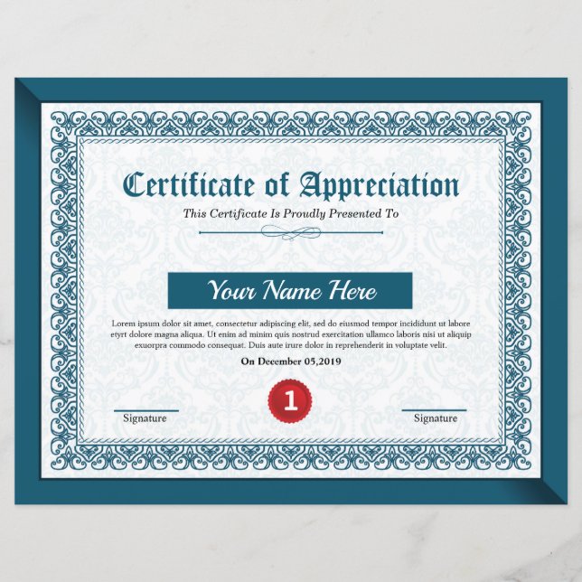 Printable Certificate Of Appreciation (Front)
