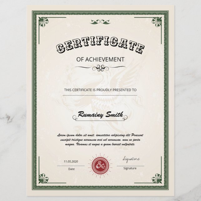 Printable Certificate Template Of Achievement (Front)