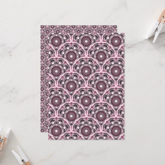 Printable Cherry Blossom Art Deco Scrapbook Paper Invitation (Front/Back In Situ)