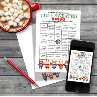 Printable Christmas Bingo-Ugly Sweater Party Game Invitation