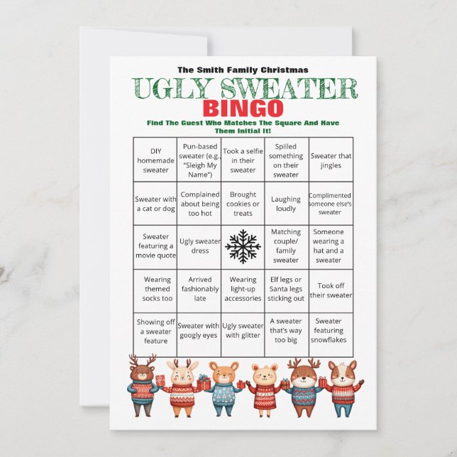 Printable Christmas Bingo-Ugly Sweater Party Game Invitation (Front)