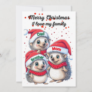 Printable Christmas card with porcupines
