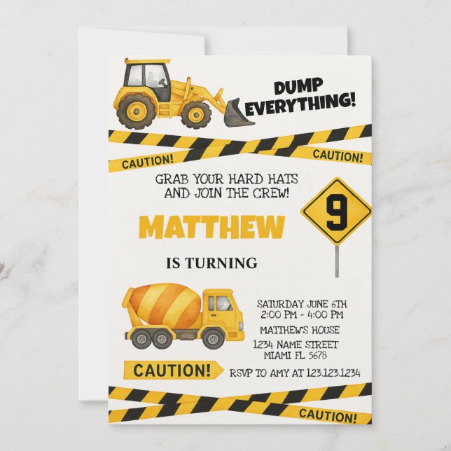 Printable Construction Birthday Invitations (Front)