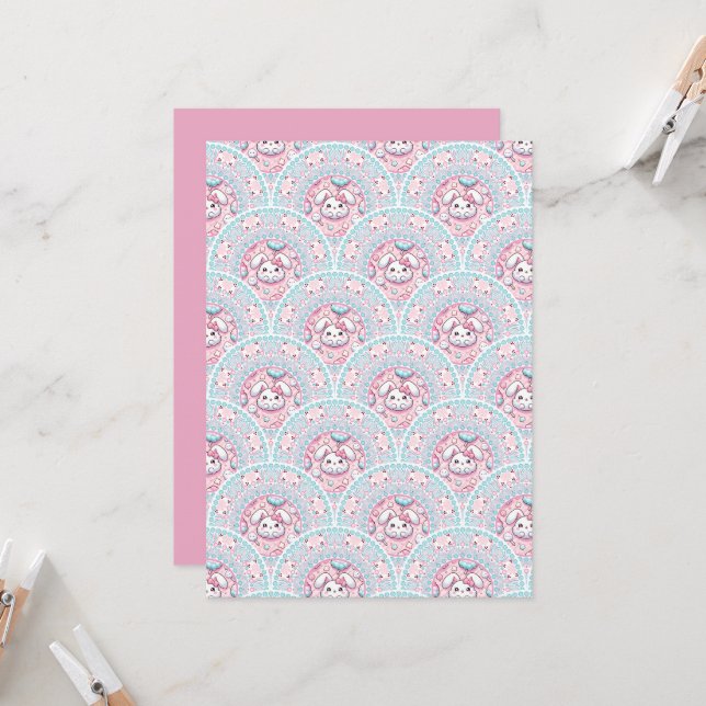 Printable Cotton Candy Kawaii Bunny Mandala Scales Invitation (Front/Back In Situ)