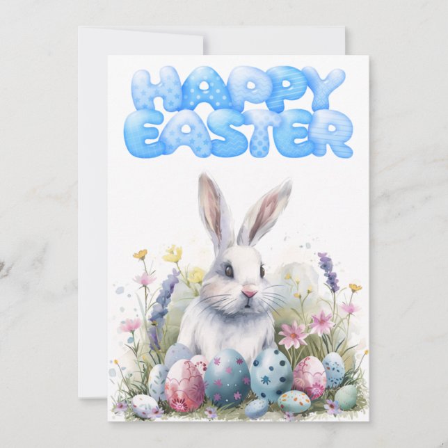 Printable Cute Bunny Easter Greeting 5x7  Holiday Card (Front)