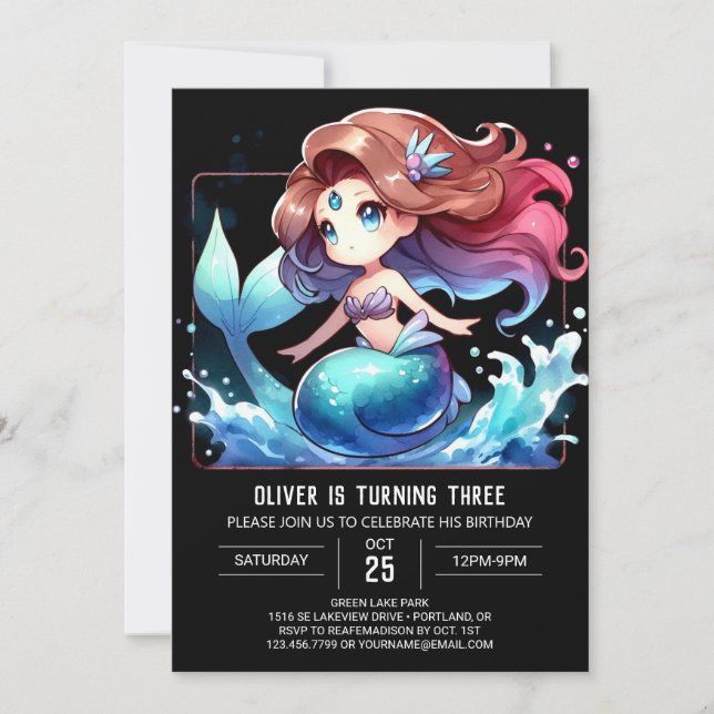 Printable Cute Mermaid Birthday Invitation (Front)