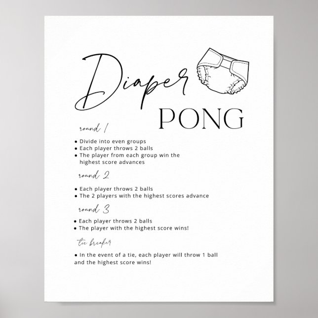 Printable Diaper Pong Baby Shower Game  Poster (Front)
