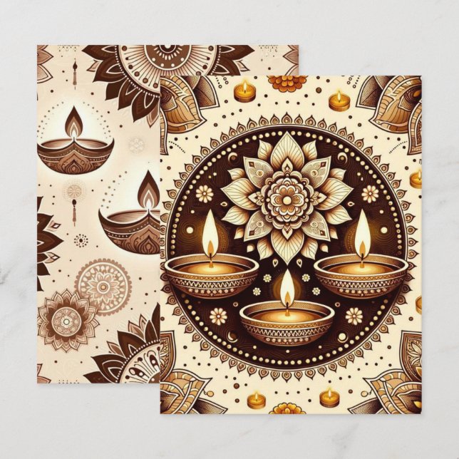Printable Diwali Gold & Bronze Scrapbook Paper Invitation (Front/Back)