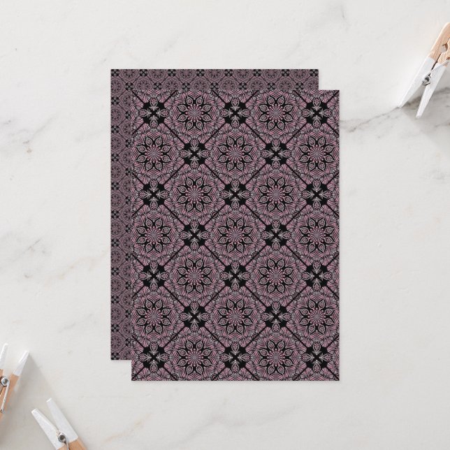 Printable Dusky Rose Fronds Tile Scrapbook Paper Invitation (Front/Back In Situ)