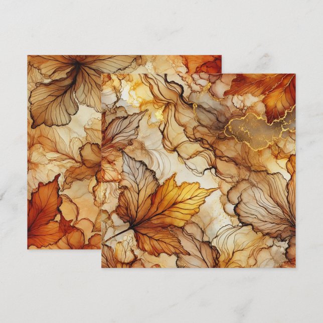 Printable Fall Leaves Alcohol Ink Scrapbook Paper Invitation (Front/Back)