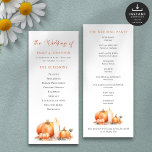 Printable Fall Pumpkins Candle Wedding Program<br><div class="desc">Printable Fall Pumpkins Pumpkins Wedding Program. Available digitally and printed. A minimalist design with pumpkins and a burning candle in the colours of fall,  orange,  brown and cream with a set script for The Wedding of. The rest of the text on both sides can be easily personalized.</div>