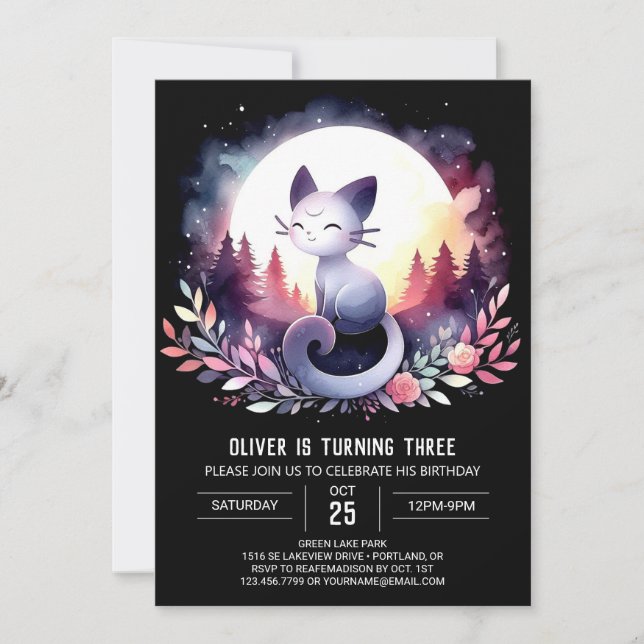 Printable Feline Cat Birthday Invitation (Front)