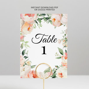 Printable Floral Bridal Shower Table Numbers