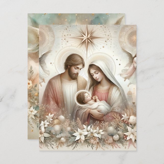 Printable Floral Watercolor Nativity Cardstock Invitation (Front/Back)