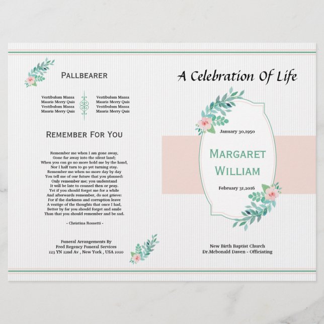 Printable Funeral Brochure Template (Front)