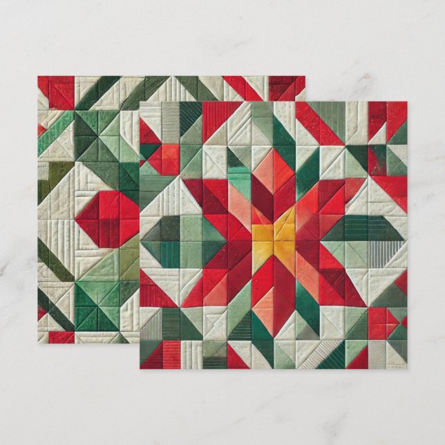 Printable Geometric Patchwork Poinsettia Scrapbook Invitation (Front/Back)