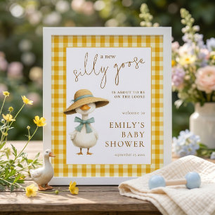 Printable Goose Yellow Gingham Welcome Baby Shower Poster