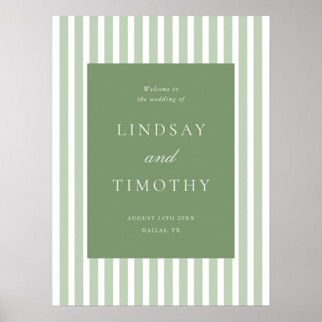 Printable Green Stripes Classic Wedding Welcome Poster (Front)