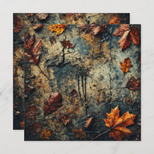 Printable Grungy Autumnal Leafy Concrete Scrapbook Invitation