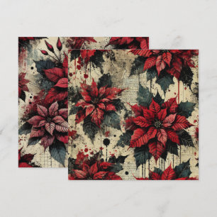 Printable Grungy Poinsettia Newsprint Scrapbook Invitation