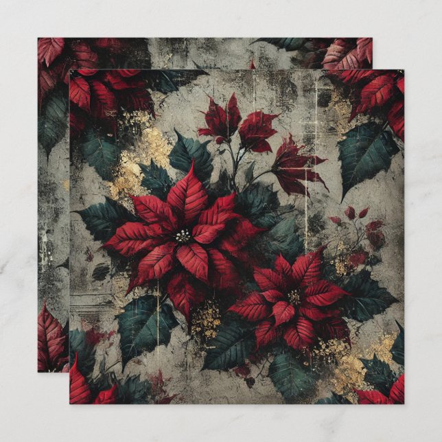 Printable Grungy Poinsettia Wallpaper Scrapbook Invitation (Front/Back)