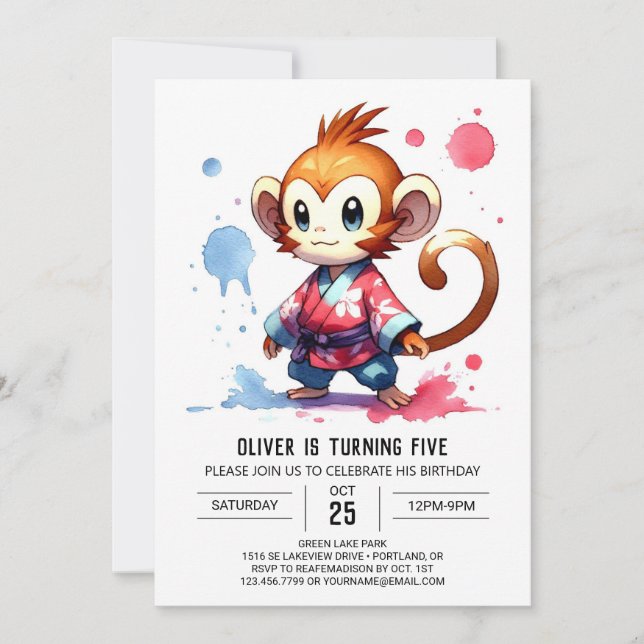 Printable Happy Monkey Birthday Invitation (Front)