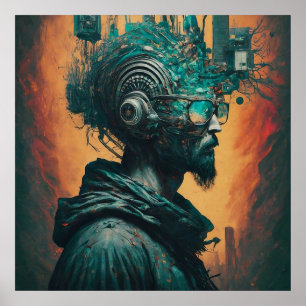 Printable Homeless man in Modern electronic world Poster