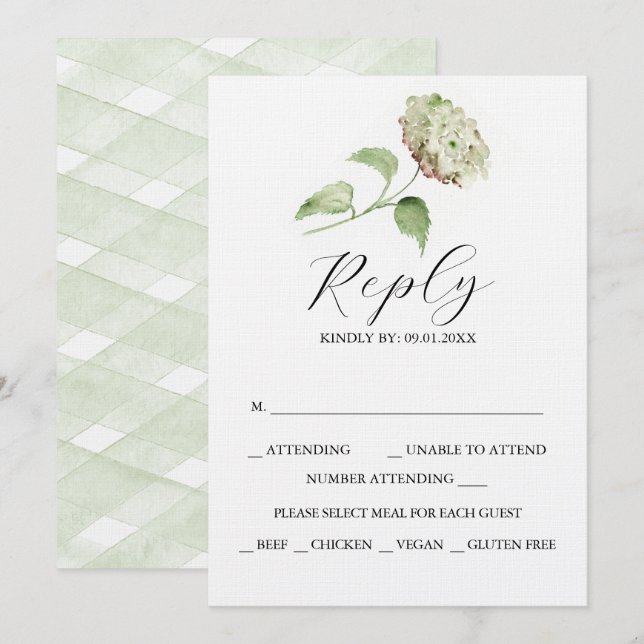 Printable Hydrangea Wedding RSVP Cards (Front/Back)