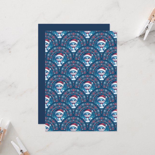 Printable Kawaii Christmas Bear Mandala Deco Scale Invitation (Front/Back In Situ)