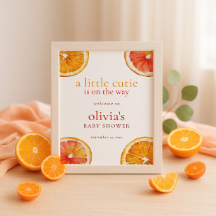 Printable Little Cutie Orange Welcome Baby Shower  Poster