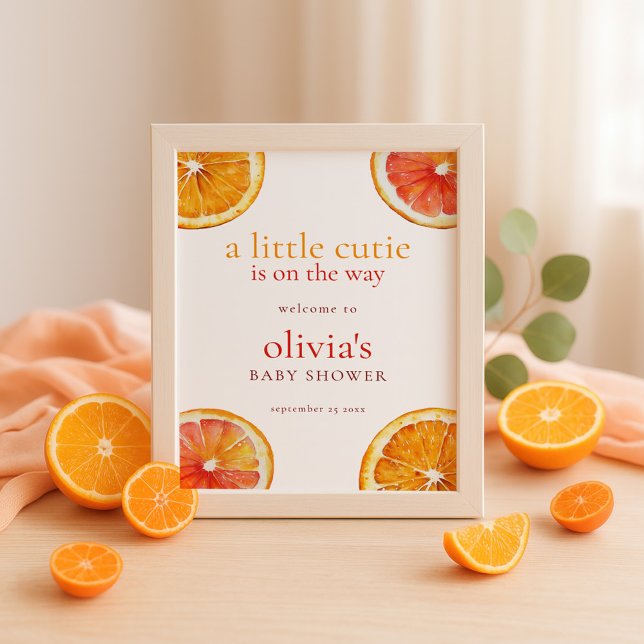 Printable Little Cutie Orange Welcome Baby Shower  Poster (Creator Uploaded)