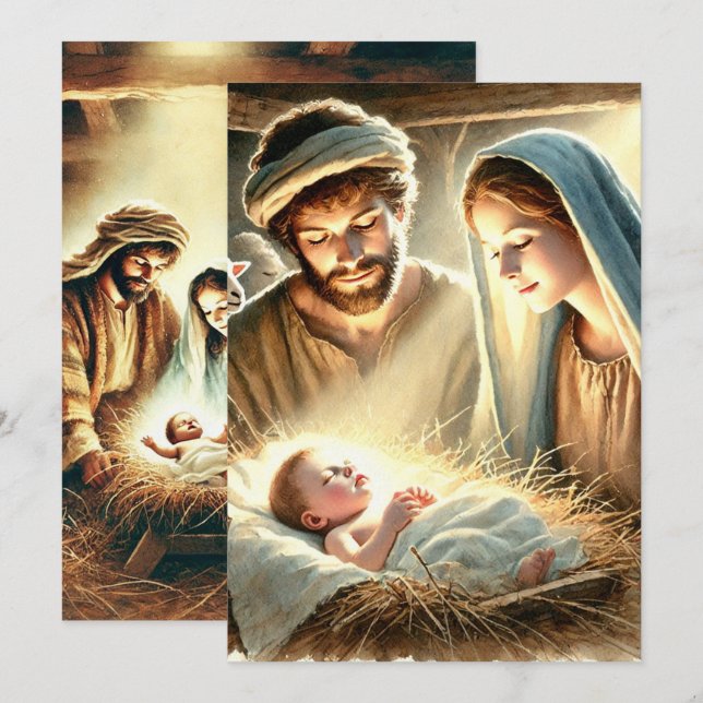Printable Mary Joseph & Jesus Nativity Scrapbook Invitation (Front/Back)