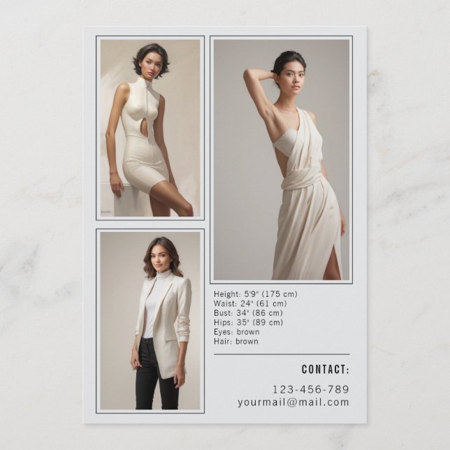 Printable Model Comp Card Template Design (Back)