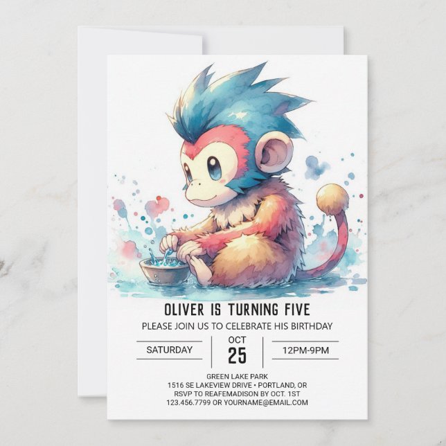  Printable Monkey Birthday Invitation (Front)