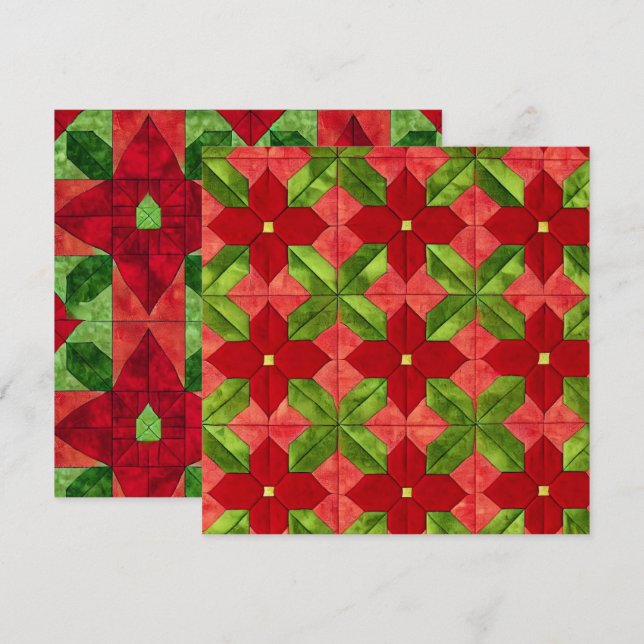 Printable Patchwork Poinsettia Pattern Scrapbook Invitation (Front/Back)