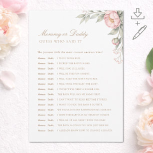 Printable Peony Baby Shower Guess Who Said It Card