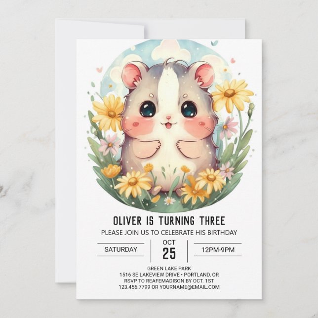  Printable Pet Hamster Birthday Invitation (Front)