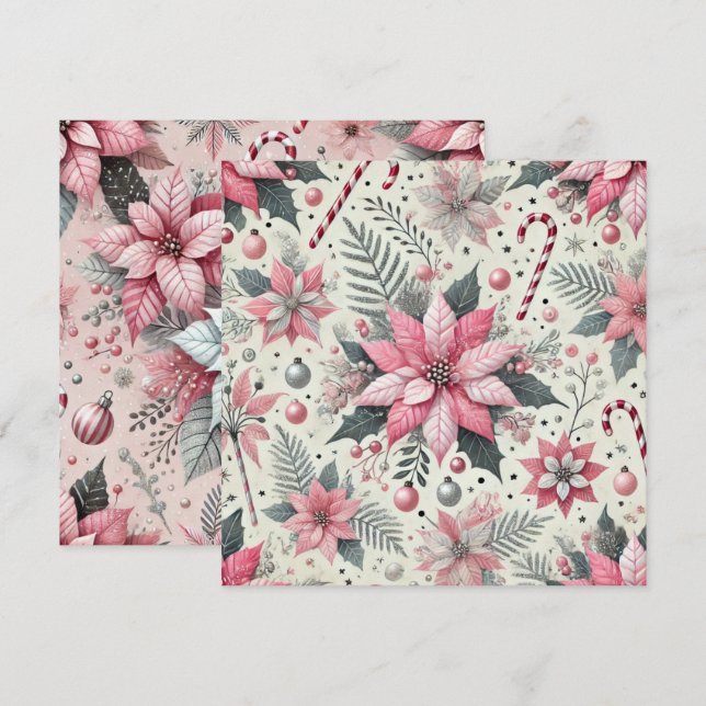 Printable Pink Candy Cane Poinsettia Scrapbook Invitation (Front/Back)