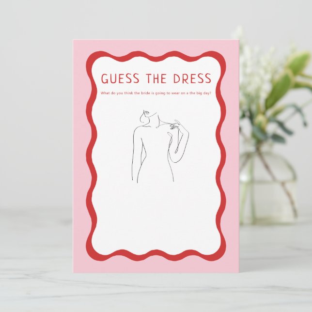 Printable Pink Red Guess The Dress Bridal Game Invitation (Standing Front)
