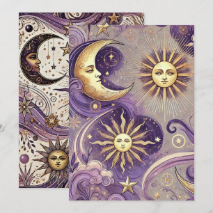 Printable Purple & Gold Boho Celestial Sun & Moon Invitation