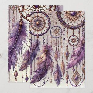 Printable Purple & Gold Boho Dreamcatcher Pattern Invitation