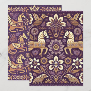 Printable Purple & Gold Scandinavian Folk Art Invitation