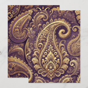 Printable Purple & Gold Victorian Paisley Pattern Invitation