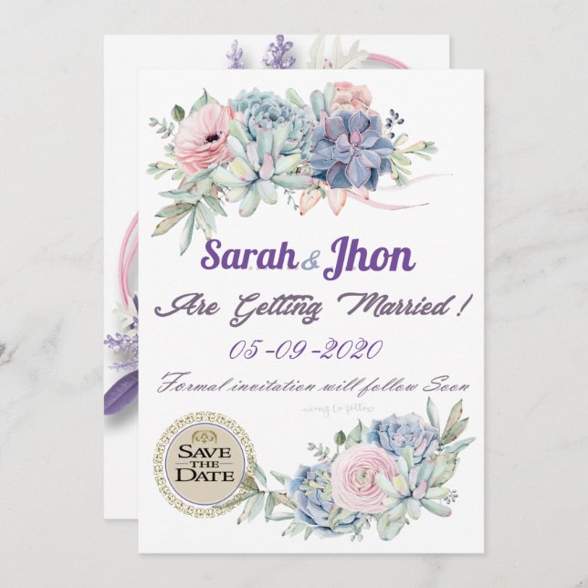 Printable Purple Lavender Floral Save the Date Invitation (Front/Back)