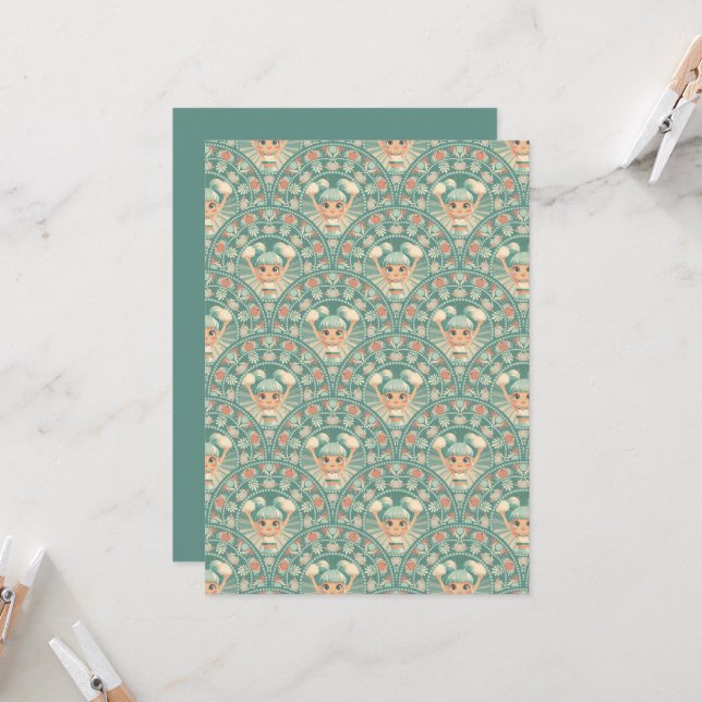 Printable Retro Cheerleader Floral Mandala Scallop Invitation (Front/Back In Situ)