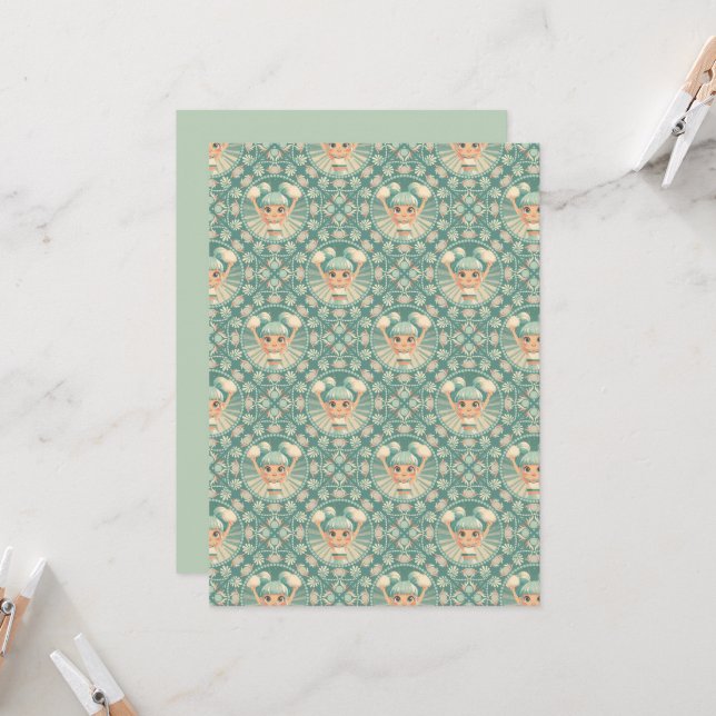 Printable Retro Sage Sand Cheerleader Mandala Tile Invitation (Front/Back In Situ)
