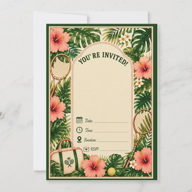 Printable Retro Tennis Birthday Invitation Blank  (Front)