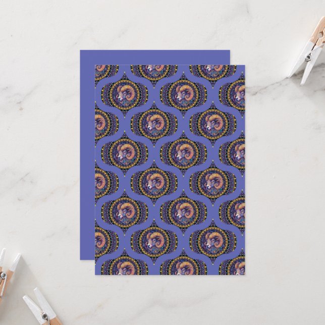 Printable Retro Whimsical Aries Astrology Mandala Invitation (Front/Back In Situ)
