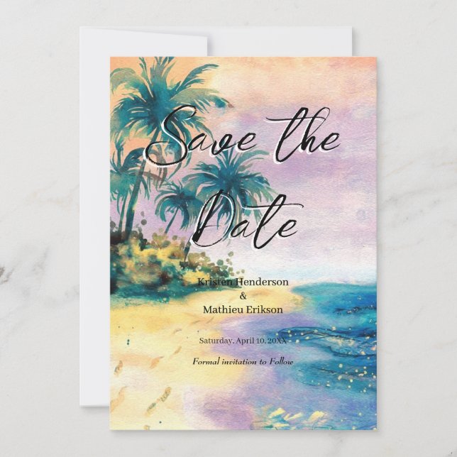 Printable Romantic Beach Wedding Save The Date (Front)